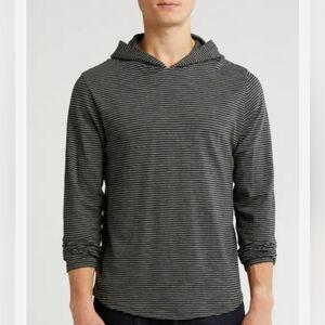 Vince Striped Black Grey Lightweight Hooded Sweatshirt Size Large Men's